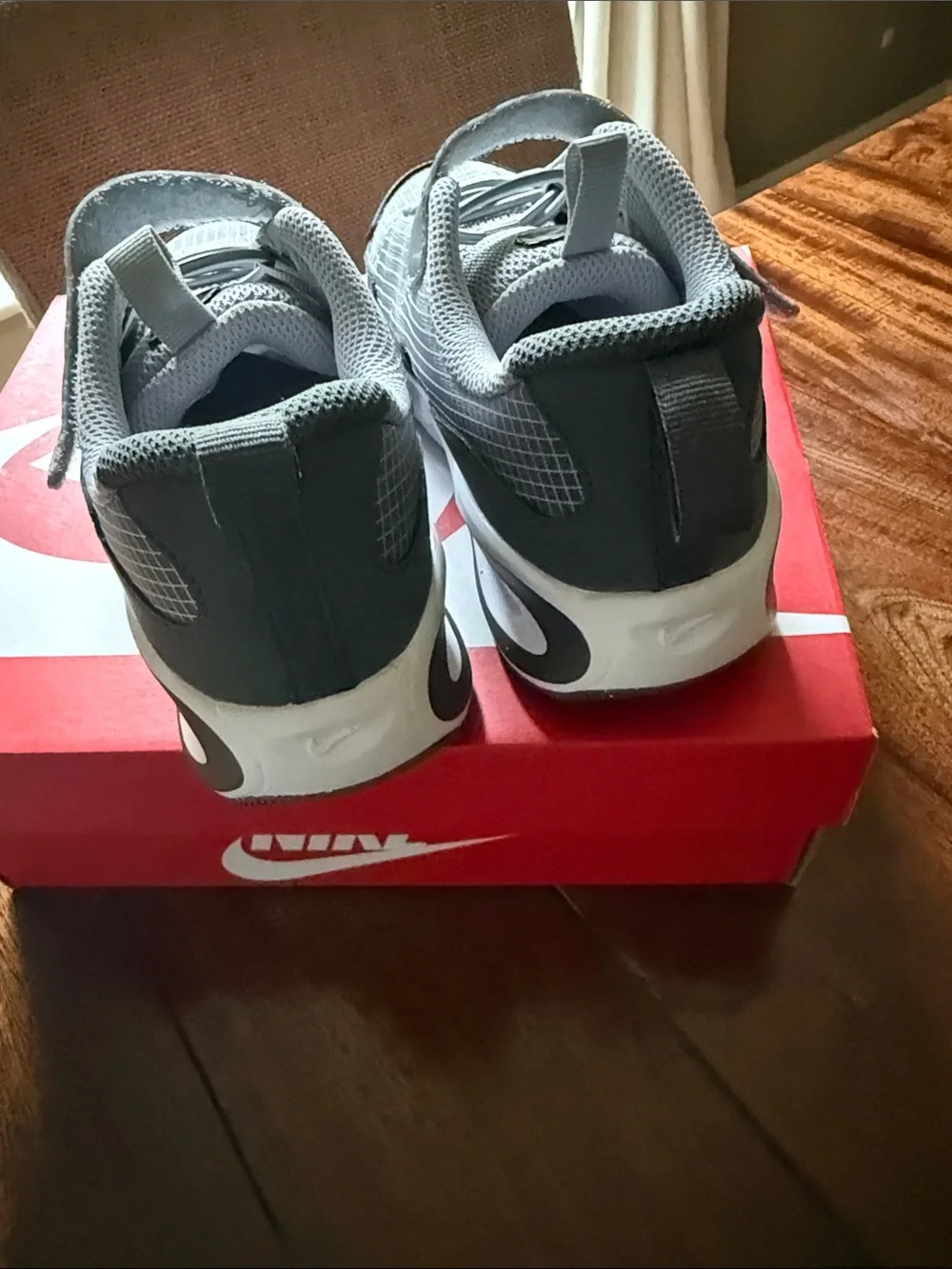 **new in box** Nike Kids Gray and White Velcro Athletic Sneakers, size 1.5 littl